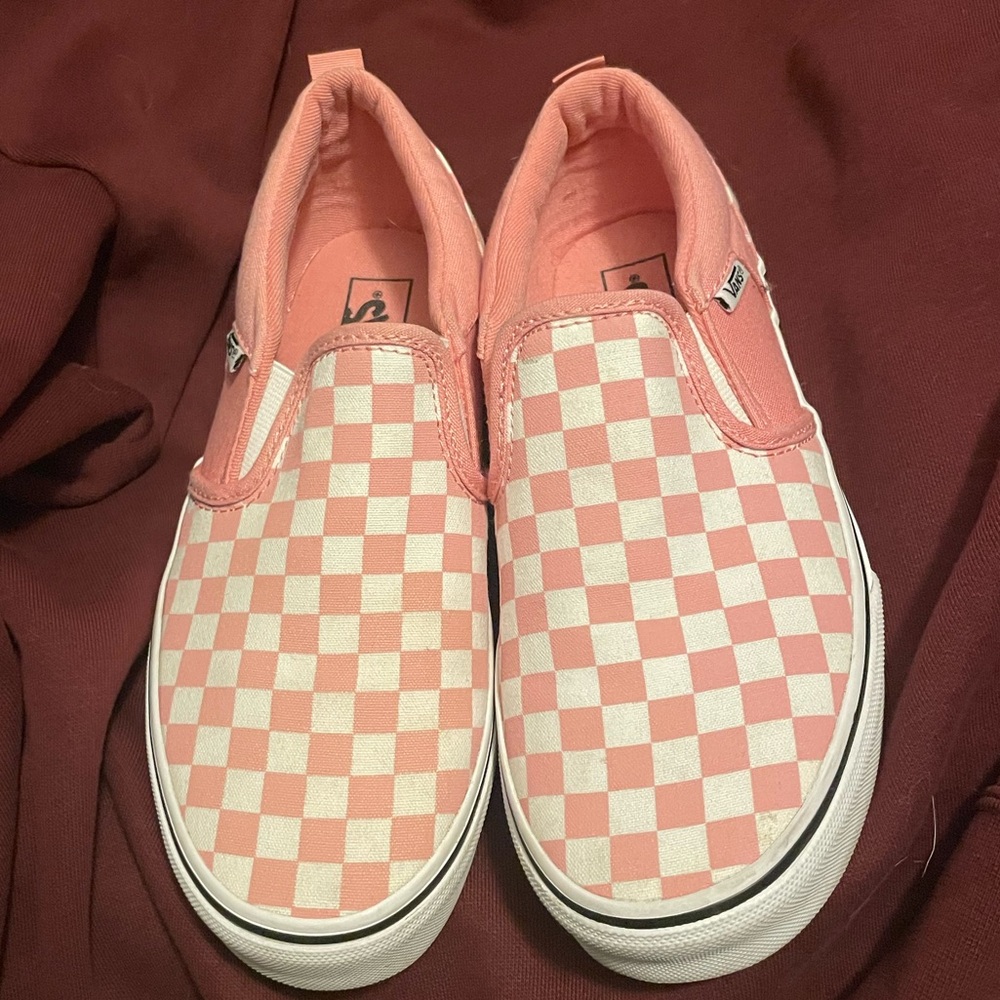 Vans Pink and White Checkered Slip-Ons